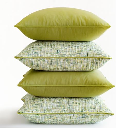 a moment Green 4 Pack Throw Pillow Covers - Chenille & Velvet Set with Piping, Farmhouse Textured Design Pillow Cases for Couch Sofa Bed Livingroom (22x22 Inch, No Insert) - Image 6