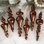 Mercury Glass Christmas Ornaments, Vintage Finial Decorations, Brown, 6-Pc by OuMuaMua