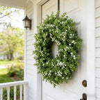 Artificial Boxwood Wreath for Front Door, Farmhouse Year Round Greenery Wreath, Indoor Outdoor with Hanging Tag and Scarf DIY Decor, All Seasons Holiday Decoration (24Inch) - Image 5