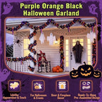 Thiccywoov 8 ft Halloween Garland Decorations Black Orange Purple Artificial Garland Ornaments with Ball Bats Pumpkins, Halloween Mantel Hanging String Decor for Tree Home Indoor Fireplace Party Decor - Image 3
