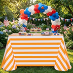 Fanqisi 2 Packs Tangerine Striped Tablecloth 57 x 120 Inch Waterproof Table Cloth Rectangle Table Cover for Birthday Baby Shower Wedding Outdoor Summer Party Decoration - Image 6