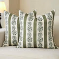 DOMVITUS Floral Throw Pillow Covers 24x24 Inch Set of 2, Block Print Decorative Pillow Covers Vintage Striped Neutral Farmhouse Boho Home Decor for Couch Sofa Bed Living Room, Green by Domvitus