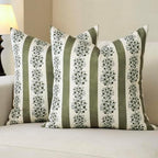 DOMVITUS Floral Throw Pillow Covers 24x24 Inch Set of 2, Block Print Decorative Pillow Covers Vintage Striped Neutral Farmhouse Boho Home Decor for Couch Sofa Bed Living Room, Green by Domvitus