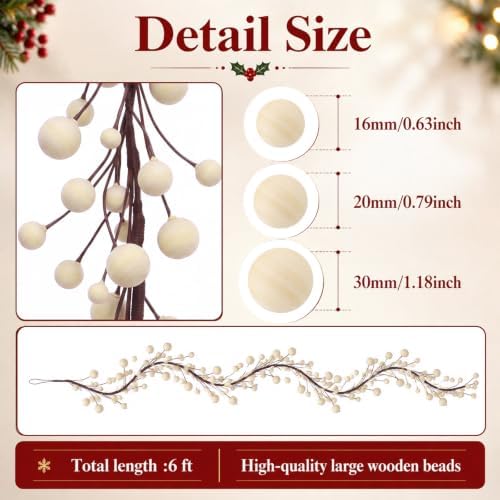 Thiccywoov 12 ft Christmas Wooden Beads Garland, Vintage Xmas Wood Tone - Image 2