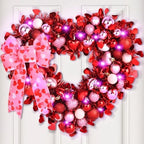 Waipfaru 14.2'' Valentines Day Wreath, Heart Wreaths for Front Door, Red Pink White Valentine Wreath Decorations with Bowknot Lights for Valentine's Home Wedding Party Wall Window Gifts Decor by Waipfaru