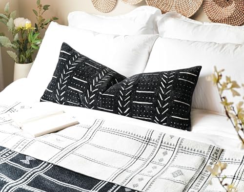 BLISSBLUSH Black Decorative Lumbar Pillow Cover 14X36, Boho Lumbar Throw Pillow For Bed, Long Decorative Pillow Case, Modern Accent Throw Pillow, 14 x 36 Textured Lumbar Pillow Decorative (COVER ONLY) - Image 4