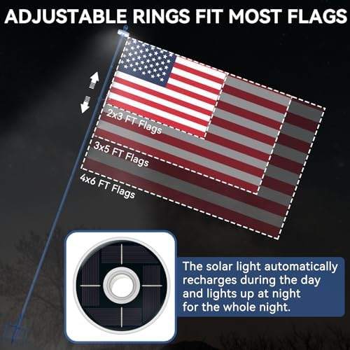 ZMTECH 12 FT Heavy Duty Flag Pole with Solar Light & 5 Pronges Base in Ground for Yard, Tangle Free Spinning Stainless Steel,Windproof, Fit for 2 Flags, 1 Pack, Blue - Image 4