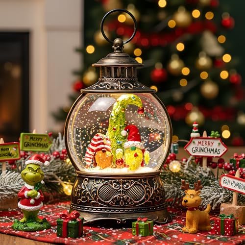 Christmas Snow Globe Lighted Gnomes Santa Elf Whimsical Christmas Tree Scene, Musical Snow Water Lantern Swirling Glittering Home Decoration and Gift, Battery Operated or USB Powered by MXwcy