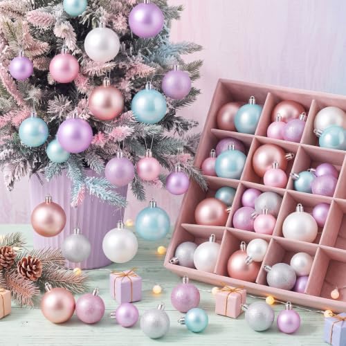 Lunmon 64 Pcs Pastel Christmas Ball Ornaments Candy Macaron Tree Decoration by Lunmon
