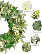 Vlorart 22 Inch Artificial Spring Summer Christmas Greenery Wreaths for Front Door Green Eucalyptus Leaf Wreath Decor Boxwood with Big Berries for Outside Year Round - Image 4