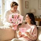 Crochet Flower Bouquet, Pink Handmade Knitted Flowers with Card - Image 6