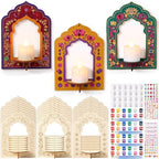 24 Set Diwali Coloring Lotus Candle Holder Kit Wooden Craft for Pooja by Blueweenly
