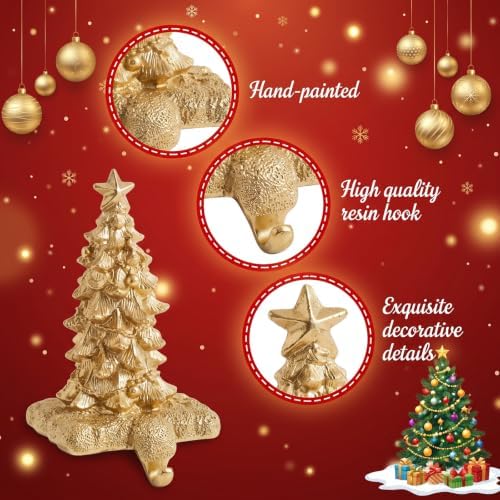Gold Christmas Tree Stocking Holder for Mantel Set of 2 Christmas Gifts - Image 4
