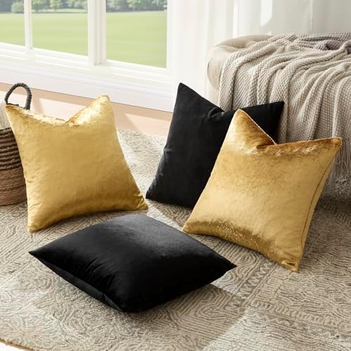 GIGIZAZA Pack of 4 Decorative Velvet Pillow Covers 20x20 Black Gold - Image 7