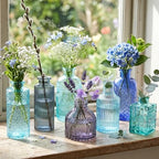 Colored Glass Vases Bulk 32 Pcs - Assorted Vintage Bud Vases for Wedding Centerpieces, Rustic Embossed Glass Bottles for Table Decor, Home Floral Arrangements with Blue Series (2-6 Inch) - Image 2