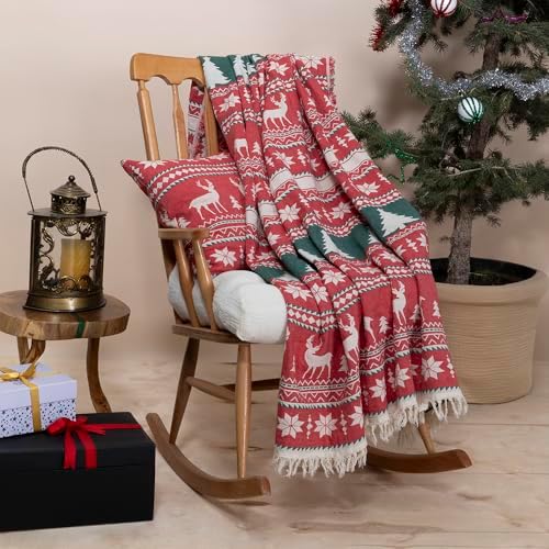 Christmas Throw Blanket & Pillow Cover Set – Cozy Cotton Holiday Décor, Reversible Festive Bedding & Sofa, Machine Washable Seasonal Home Decoration, Gift-Ready Packaging - Image 5