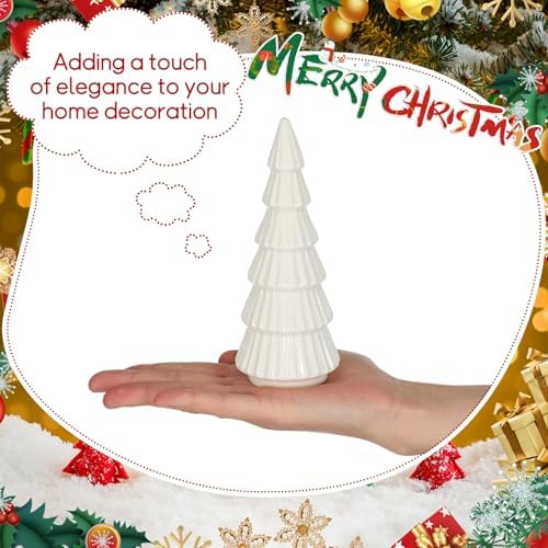 Leinuosen 6 Pcs White Ceramic Christmas Tree Figurines Tabletop Xmas Decor - Image 3