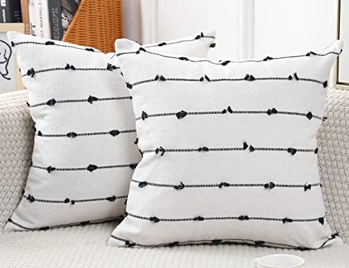 NUYECY Set of 2 Boho Throw Pillow Covers 30x30,Black Off White Neutral Couch Pillow Case with Tassel Fringe Decorative，Modern Accent Farmhouse Cushion Covers for Sofa Couch Bed Living Room by NUYECY
