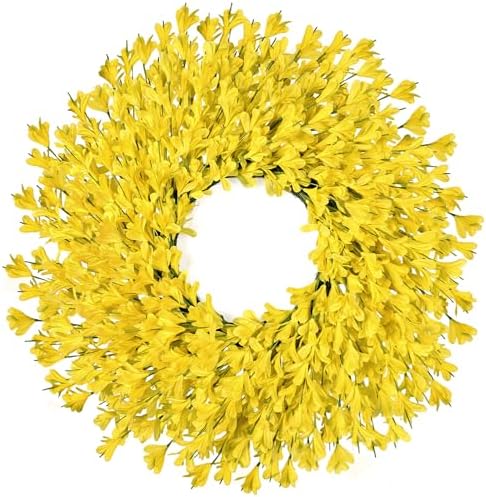26 Inch Spring Wreaths for Front Door Large Easter Valentines Forsythia Floral Summer Spring Door Wreaths Outdoor All Season Spring Decorations for Home Porch Room Window Wall Farmhouse Decor (Yellow) by HomeDecor
