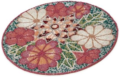 Lightnpro Flower Beaded Placemats Round, Rustic Farmhouse Hand Beaded Floral Placemats to Decorate Christmas Xmas Wedding Family Party Thanksgiving Dinner Table Décor - 13 Inch - Maroon Combo - Image 4