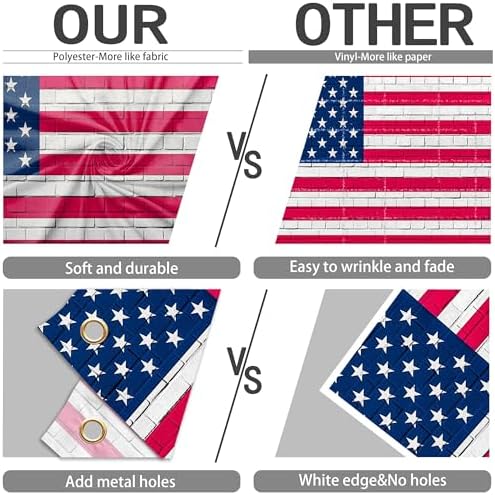 Independence Day Photo Backdrop 12x10 FT Large Patriotic American Flag Brick Wall Background 4th of July Decorations for Home Outdoor Banner Polyester - Image 6