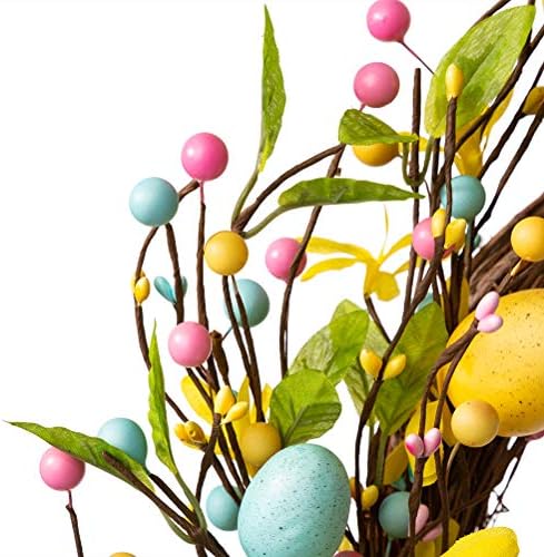 Glitzhome 22" D Easter Wreath with Easter Eggs Berries and Forsythia for Front Door Wall Window Spring Easter Garland with Colored Eggs Berries Holiday Decoration - Image 5