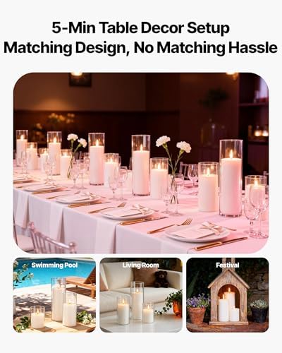 VEVOR Pillar Candles and Glass Vases Set 36 Pcs, Clear Cylinder Hurricane Candle Holders for Wedding Centerpieces, Tall Vase for Table Decor, Wedding Party, Thanksgiving, White (3.4" x 4.7",7.1",9.8") - Image 5