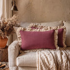 patdrea Vintage Red Linen Throw Pillow Covers,Set of 2,12"x20"-Kubum - Image 2