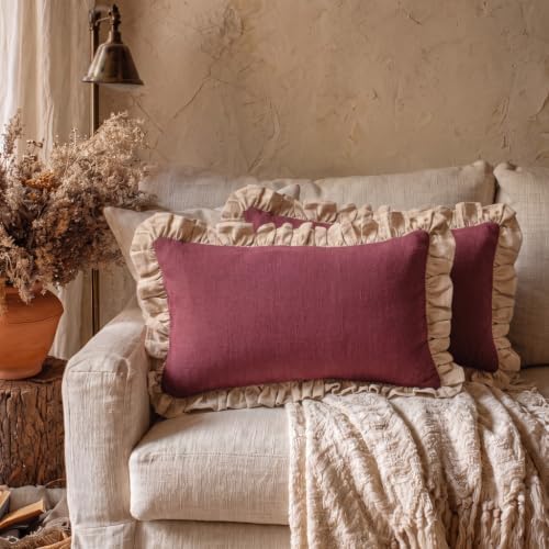 patdrea Vintage Red Linen Throw Pillow Covers,Set of 2,12"x20"-Kubum - Image 2