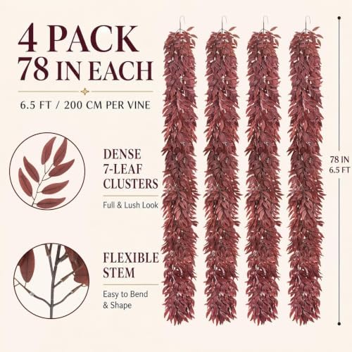 4 PCS 6.5Ft Artificial Fall Leaves Garland with Italian Ruscus Greenery - Image 2