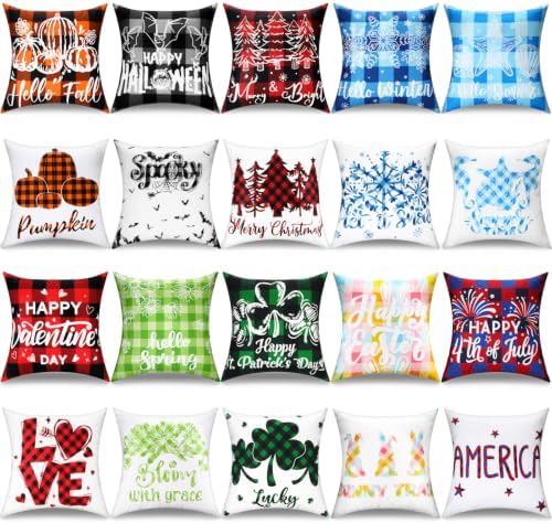 Mindsoft 20 Pcs Holiday Pillow Covers 18 x 18 Easter Pillow Cover Spring Summer 250th Anniversary Pillowcase Decorative Seasonal Cushion Case for Farmhouse Home Sofa(Color Stripes) by Mindsoft
