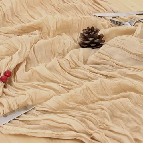 8 Pack Sand Cheesecloth Table Runner 120 Inch Boho Wedding Decor - Image 6