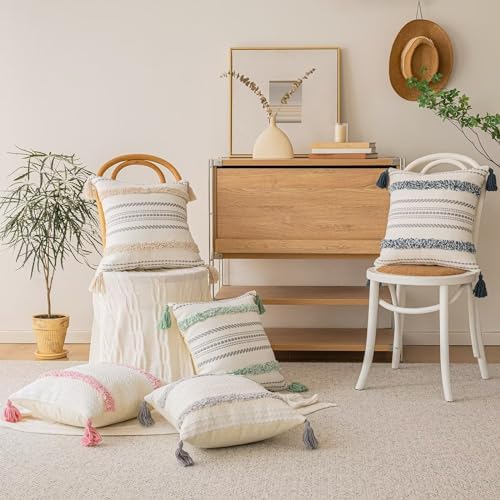 BUIOVBEY Boho Throw Pillow Covers Woven Tufted Pillow Cases with Tassels - Image 6