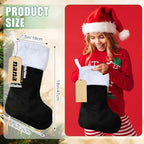 8 Set Christmas Stockings 18 Inch with Wood Name Tags, Black, White - Image 2