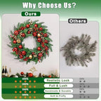 Christmas Wreath with Lights, 2 Pack 20 Inch Christmas Wreaths for Front Door, Large Winter Door Wreath with Ball Ornaments, Berries and Norfolk Pines, Xmas Decor for Indoor Outdoor Wall Windows - Image 3