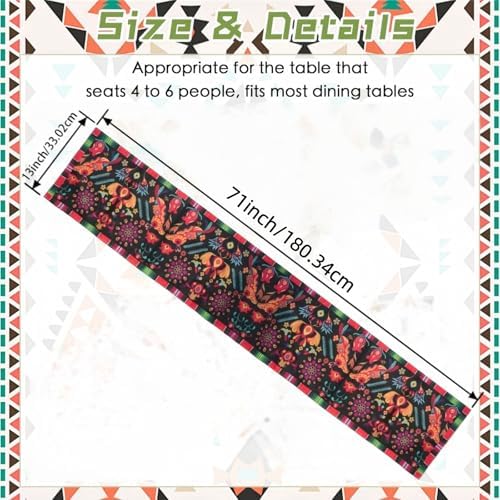 15 Pack Mexican Fiesta Table Runner 72×13in Long Cinco de Mayo Day of The Dead Dia De Los Muertos Runners Farmhouse Rustic Runner for Kitchen Dining Home Party - Image 4