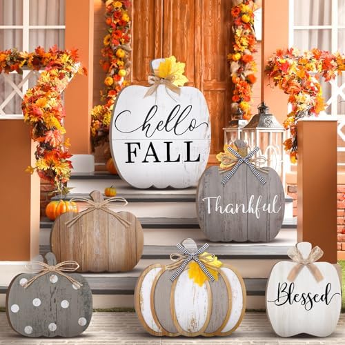 Moucuny Set of 6 Outdoor Fall Decoration for Home Porch, Farmhouse Pumpkin by Moucuny