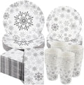 Pickmesh 250 Pcs Christmas Dinnerware Set Snowflake Disposable Paper Plates Napkins and Cups Xmas Luncheon Dinner Tableware for Winter Christmas Birthday Party Supplies Table Decor by Pickmesh