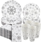 Pickmesh 250 Pcs Christmas Dinnerware Set Snowflake Disposable Paper Plates Napkins and Cups Xmas Luncheon Dinner Tableware for Winter Christmas Birthday Party Supplies Table Decor by Pickmesh