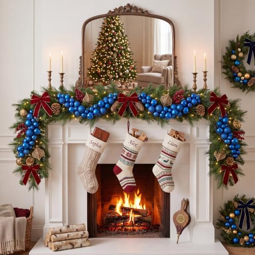 Silipull 5 Pcs 2.3 ft Large Christmas Ball Garland Ornaments, Blue - Image 5