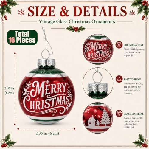 16 Pcs Vintage Glass Christmas Ornament Reflector Decor, 50S - Image 3