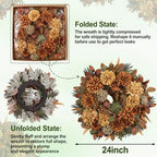 24" Fall Wreaths for Front Door with Mums Dahlias Queen Anne's Lace - Image 3