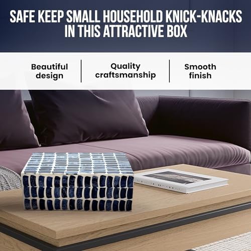 Perilla Home Home Decor Decorative Storage Wooden Box Small Shibu Organizer Tool Stash Card Craft Treasure Trinket Memory Keepsake Jewelry Box for Men and Women, Gifts For All, Blue and Off White - Image 3