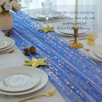 Royal Blue Gold Table Runner Glitter Decorations Sheer Gauze 10 Ft 6 Pcs - Image 3