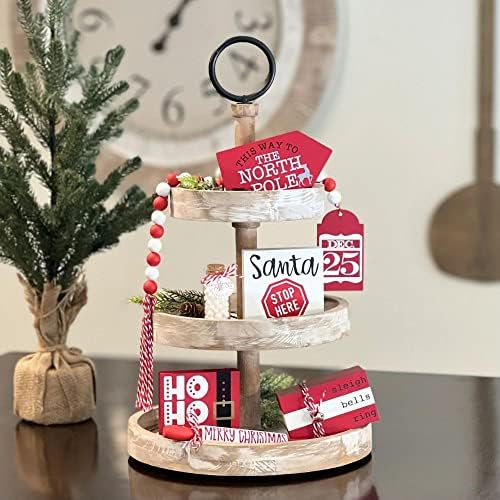 7 Pcs Christmas Themed Tiered Tray Decor Set, Christmas Themed Decor Bundle For Tier Tray, Christmas Tiered Tray Decorations, Seasonal Tier Tray Decor - Image 2