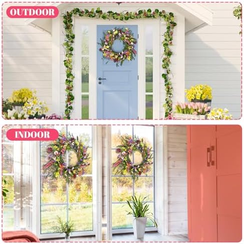 Hotop 2 Pcs Spring Summer Door Wreath for Front Door 22'' Artificial Daisy and Lavender Floral Wreath with Green Leaves Jasmine Orchid Flower for Indoor Outdoor Home Wedding Farmhouse Window Decor - Image 4