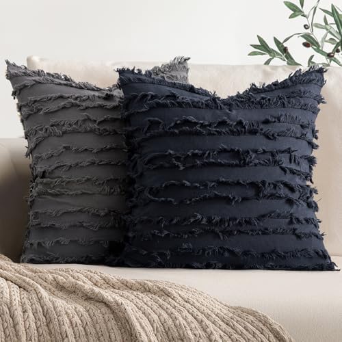 MIULEE Boho Linen Striped Euro Throw Pillow Covers 22x22, Navy Blue - Image 5