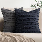 MIULEE Boho Linen Striped Throw Pillow Covers 20x20, Navy Blue - Image 4