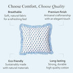 CPC Arctic Blue Hand Block Print 100% Cotton Ruffle Throw Pillow Cover 24x24 inch with Hidden Zipper Decorative for Couch, Bed, Sofa, Farmhouse, Cottagecore Decor Gift Christmas Fall Thanksgiving - Image 6