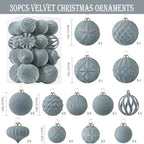 30pcs Velvet Christmas Ball Ornaments, Flocked Shatterproof Christmas Ornaments Hanging Xmas Tree Decorations Set for Home Party Holiday Decor (Multi-Size, Grey) - Image 2